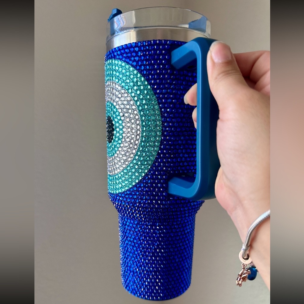 Blue evil eye Tumbler with handle 40oz - Picture 3 of 4